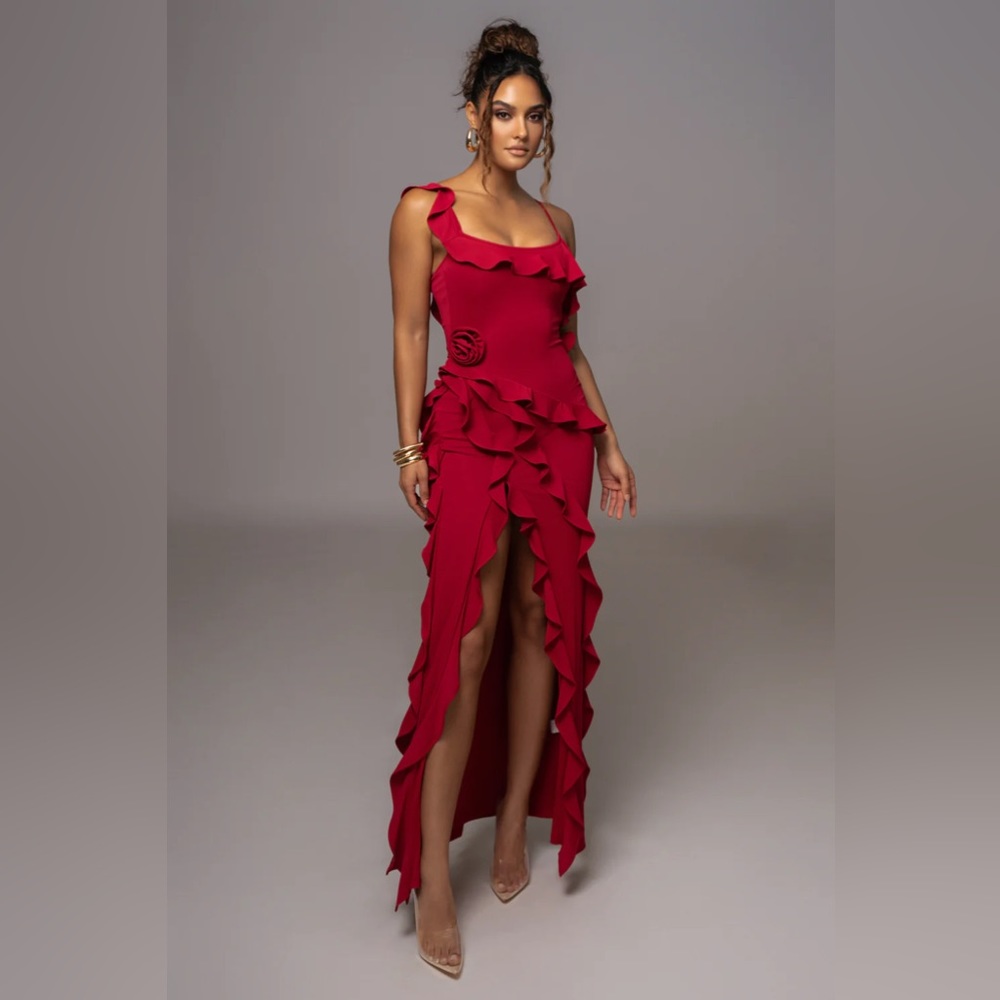 RED BRENNA RUFFLE MAXI DRESS - Picture 2 of 6